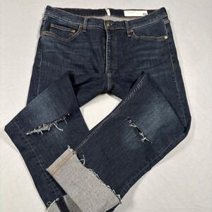 Rag & Bone Peyton Jeans Women 33 Blue Mid-Rise Bootcut Distressed Dark Wash